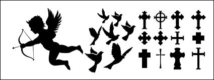 425x160 Eros, Pigeons, Cross Silhouette Icon Material, Vector Image