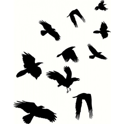500x500 Simple Black Ink Flying Crows Tattoo