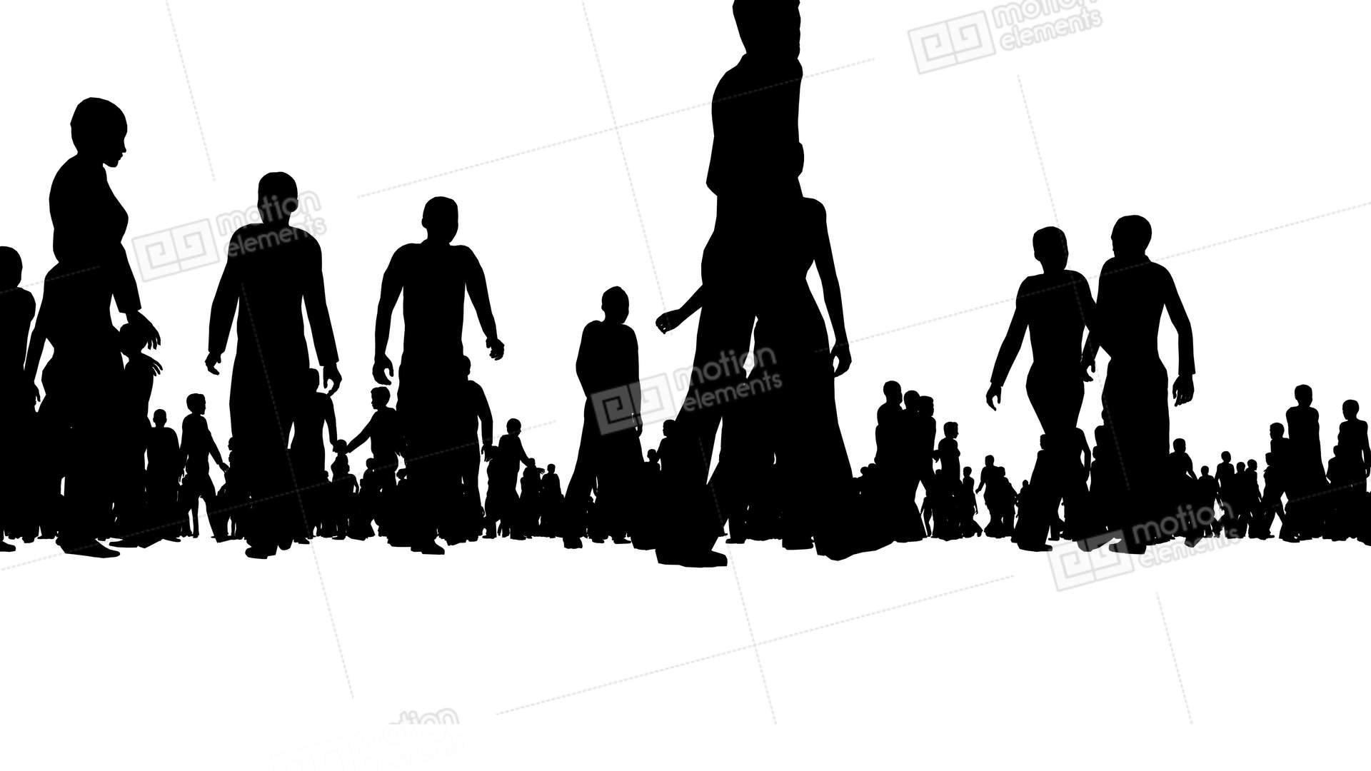 1920x1080 Crowd Of Silhouette People Moves On White Stock Video Footage