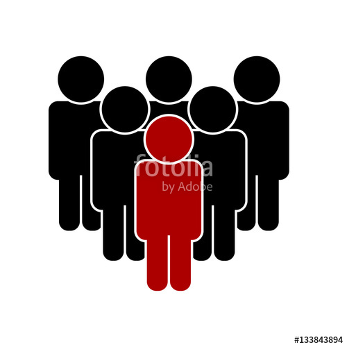 500x500 Group Of Men With Leader. Silhouette Of People. Vector