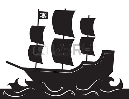 450x348 Pirate Ship Silhouette With Waves Stock Vector