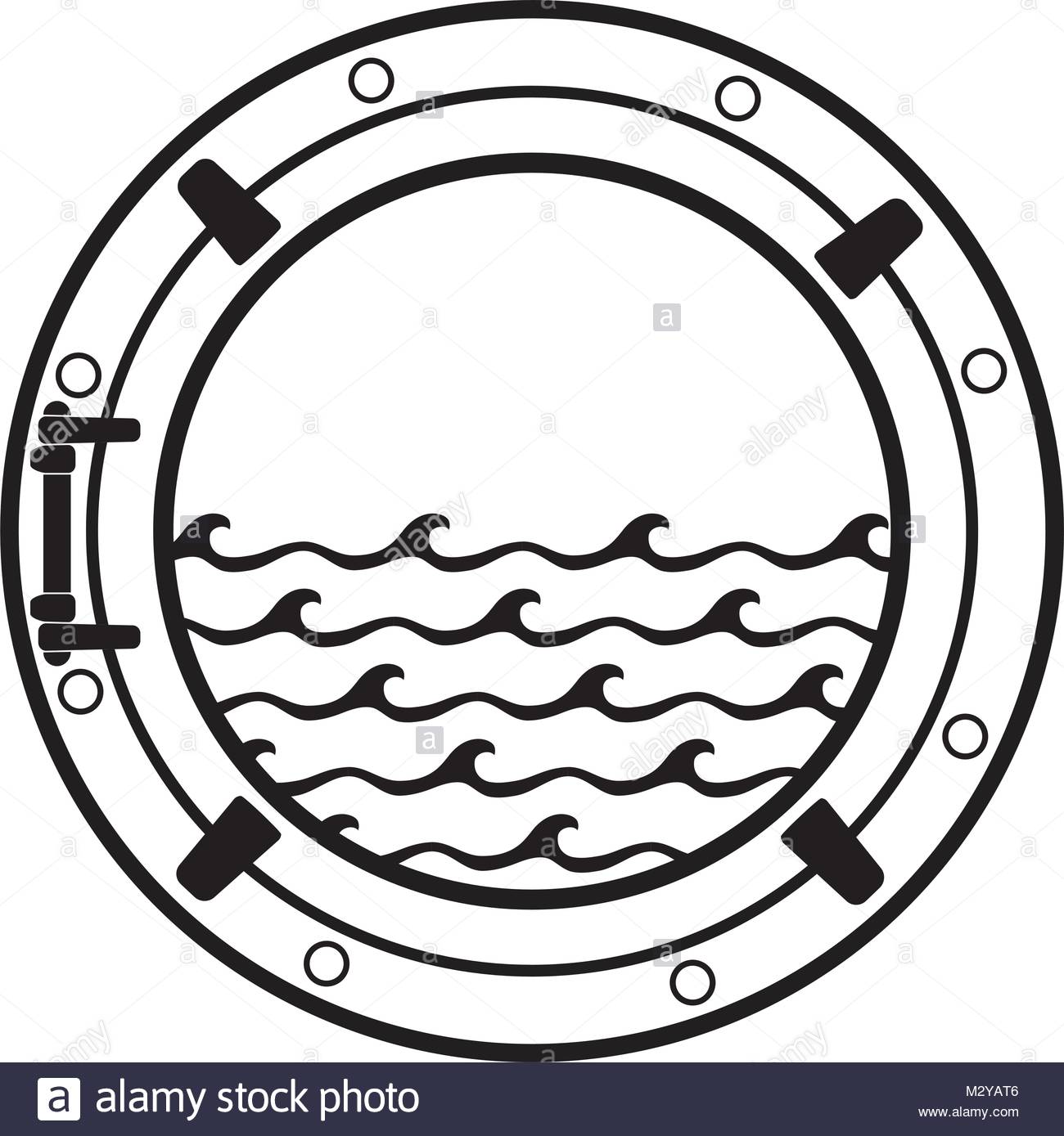 1300x1389 Vector Black And White Submarine Boat Window Symbol With Sea Waves