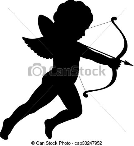 431x470 Cupid Silhouette Shooting. Black Vector Silhouette Of A Clipart