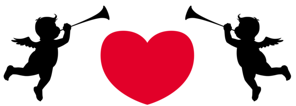 600x216 Cupids Silhouettes With Heart Png Clipart Silhouettes