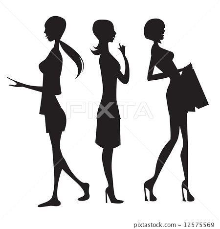 450x468 Silhouette Of Three Cute Fashion Girls Isolated On White Backgro