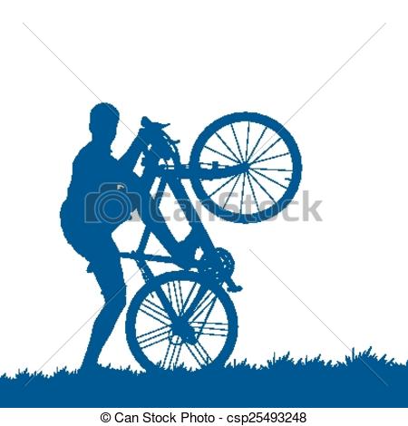 450x470 Silhouette Of A Cyclist On The Grass Eps Vector