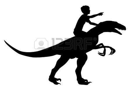 450x300 Editable Vector Silhouette Of A Boy Riding A Velociraptor With Boy