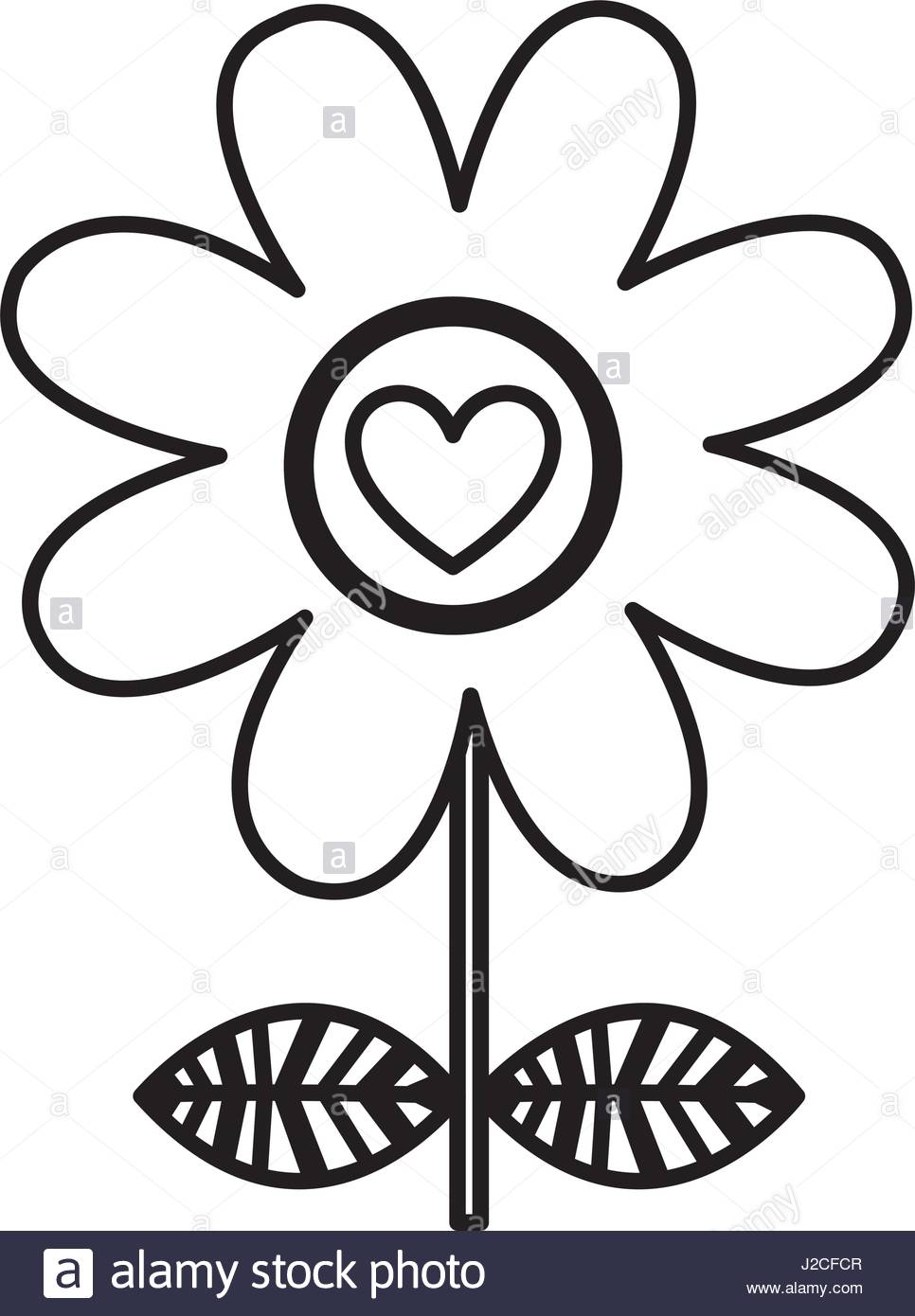 966x1390 Monochrome Silhouette Of Daisy Flower With Emblem Of Heart Stock