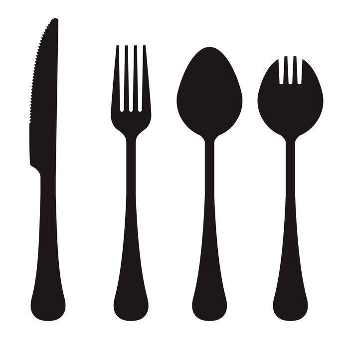 700x700 Vector Silhouette Of Knife, Fork, Spoon, And Spork Wall Mural