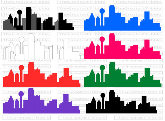 570x421 Dallas City Skyline Silhouette Svg Vector Graphic Clip Art [Color