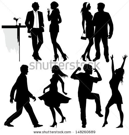 450x470 Several People Are Dancing On The Party, Vector Silhouettes