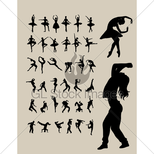 500x500 Ballerina And Hip Hop Dancer Silhouettes Gl Stock Images
