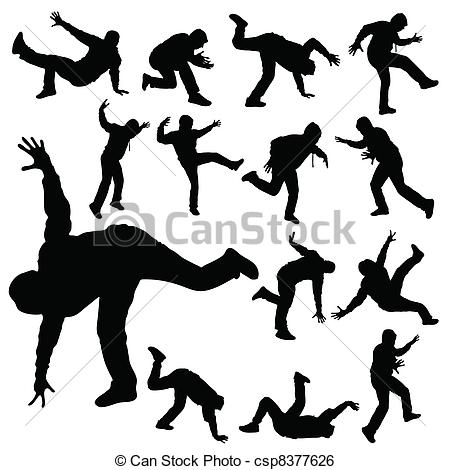 450x470 Man In Various Poses Of Break Dance Silhouette Clip Art Vector