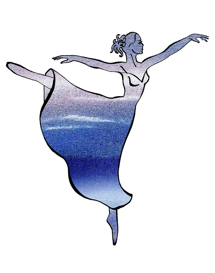 707x900 Ballerina Silhouette Peaceful Blue Arabesque Painting By Irina