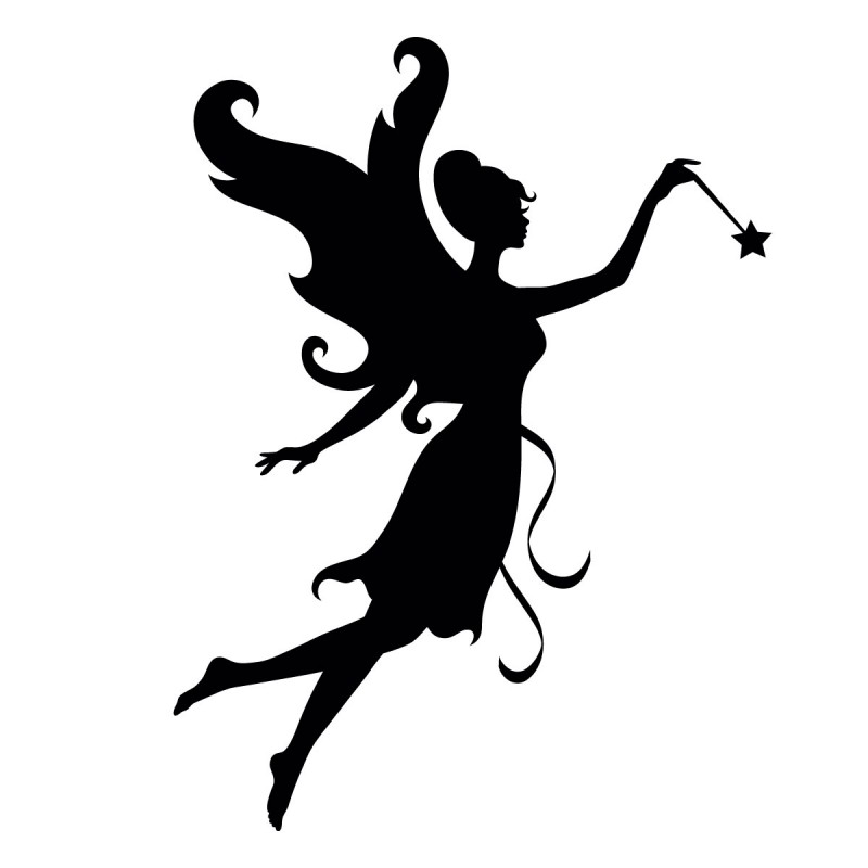 800x800 Pretty Black Ink Fairy With Star Ended Wand Tattoo Design