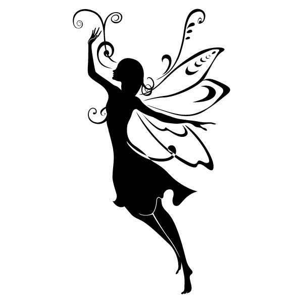 600x600 Tender Black Ink Fairy Flying Up Tattoo Design