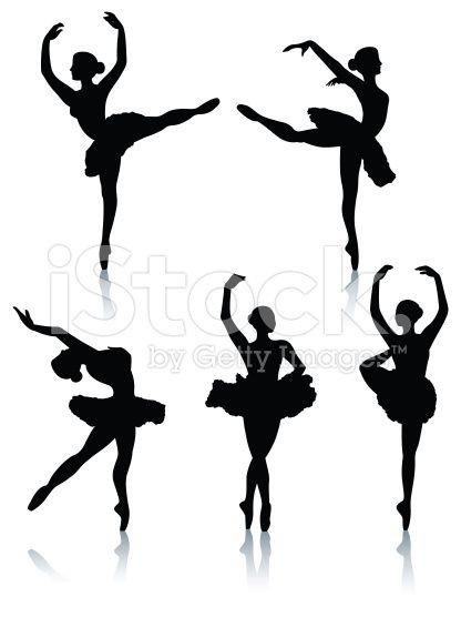 416x556 Vector Silhouettes Of Female Ballet Dancers With Reflections. One
