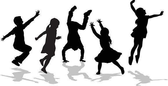 580x297 Silhouette Of High Energy Active Kids Vector Art Illustration