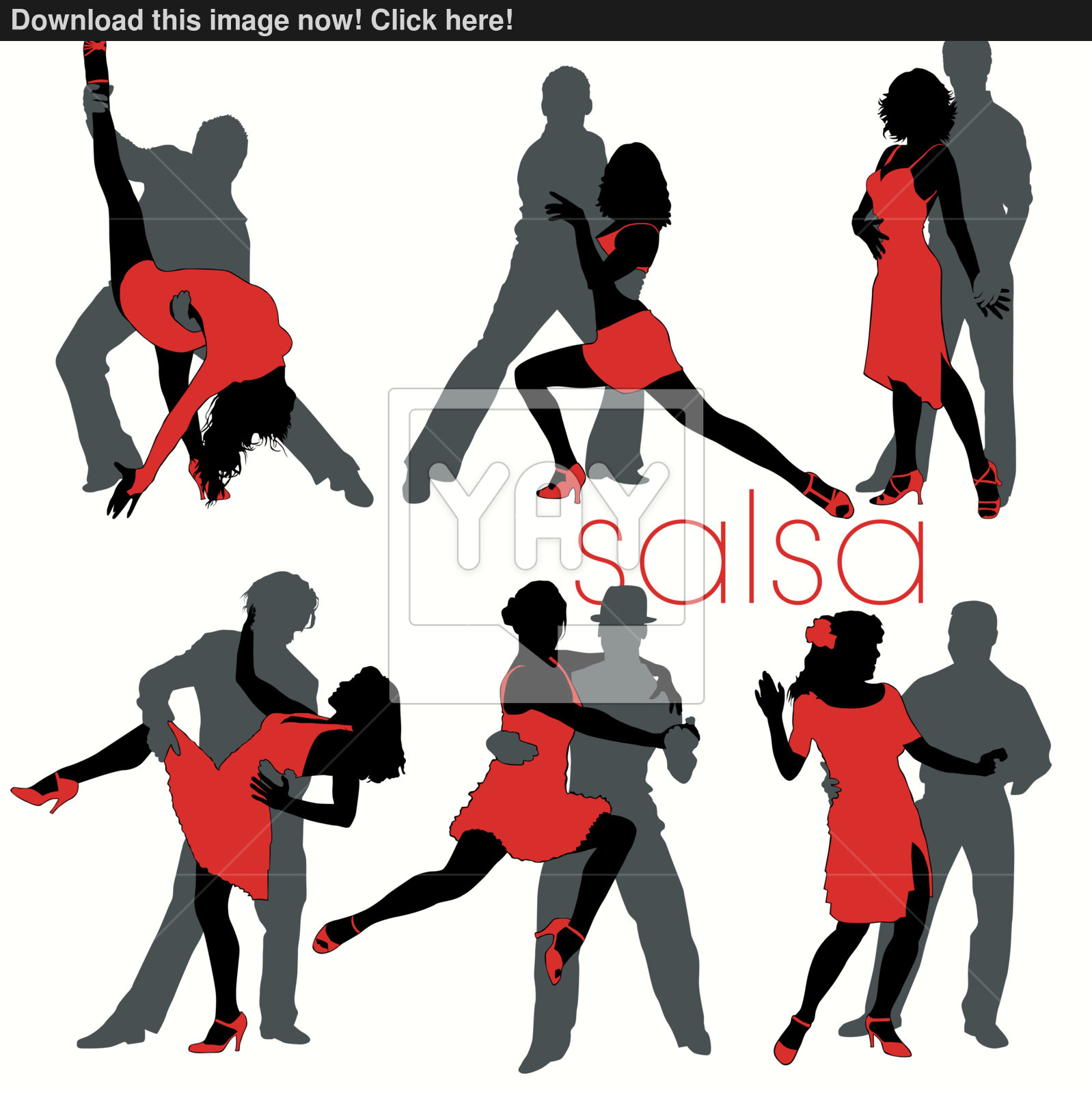 1598x1600 6 Salsa Dancing Couples Silhouettes Set Vector