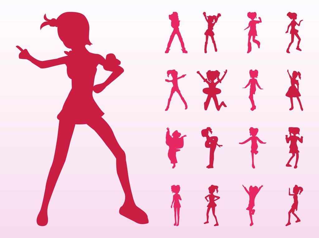 1024x765 Jumping And Dancing Girls Silhouettes Vector Art Amp Graphics