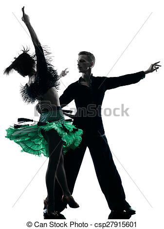337x470 Elegant Couple Dancers Dancing Silhouette. One Caucasian Stock