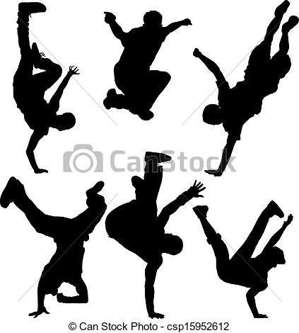 423x470 Break Dancers Silhouette On White Background Vector Clip Art