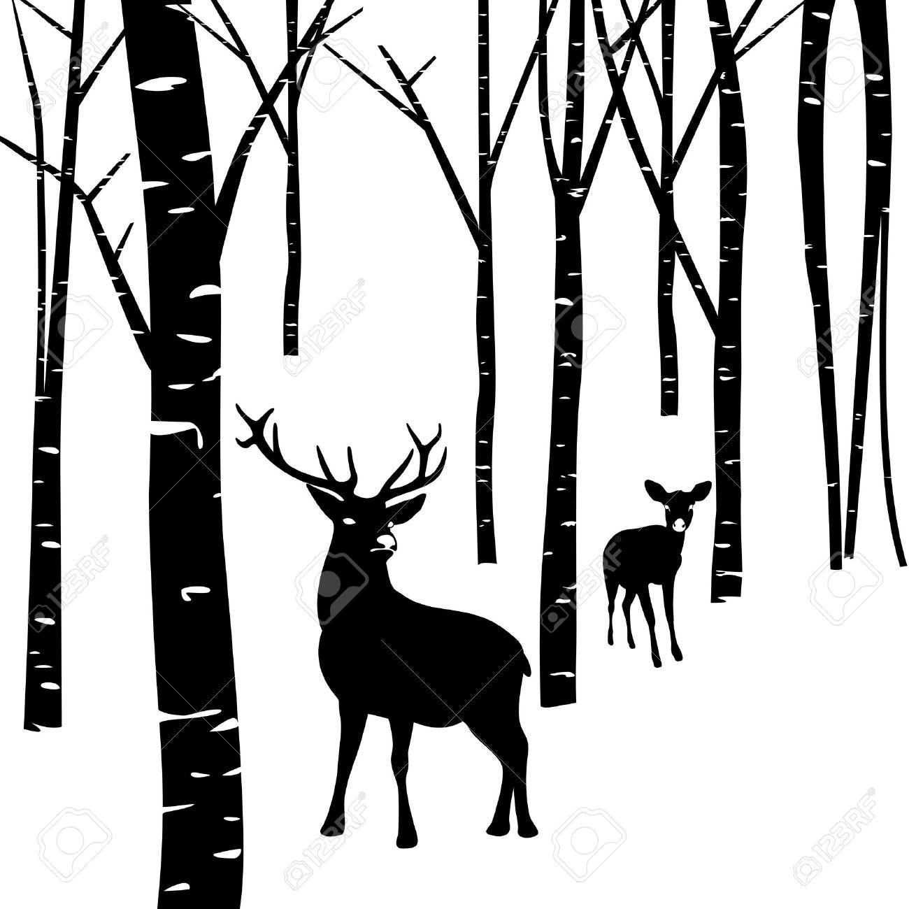 1300x1300 Deer In The Woods Clipart Silhouette