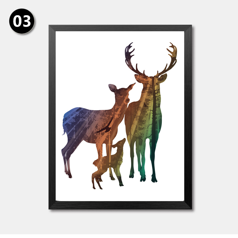 800x800 Silhouette Of Deer Family With Pine Forest Canvas Art Print