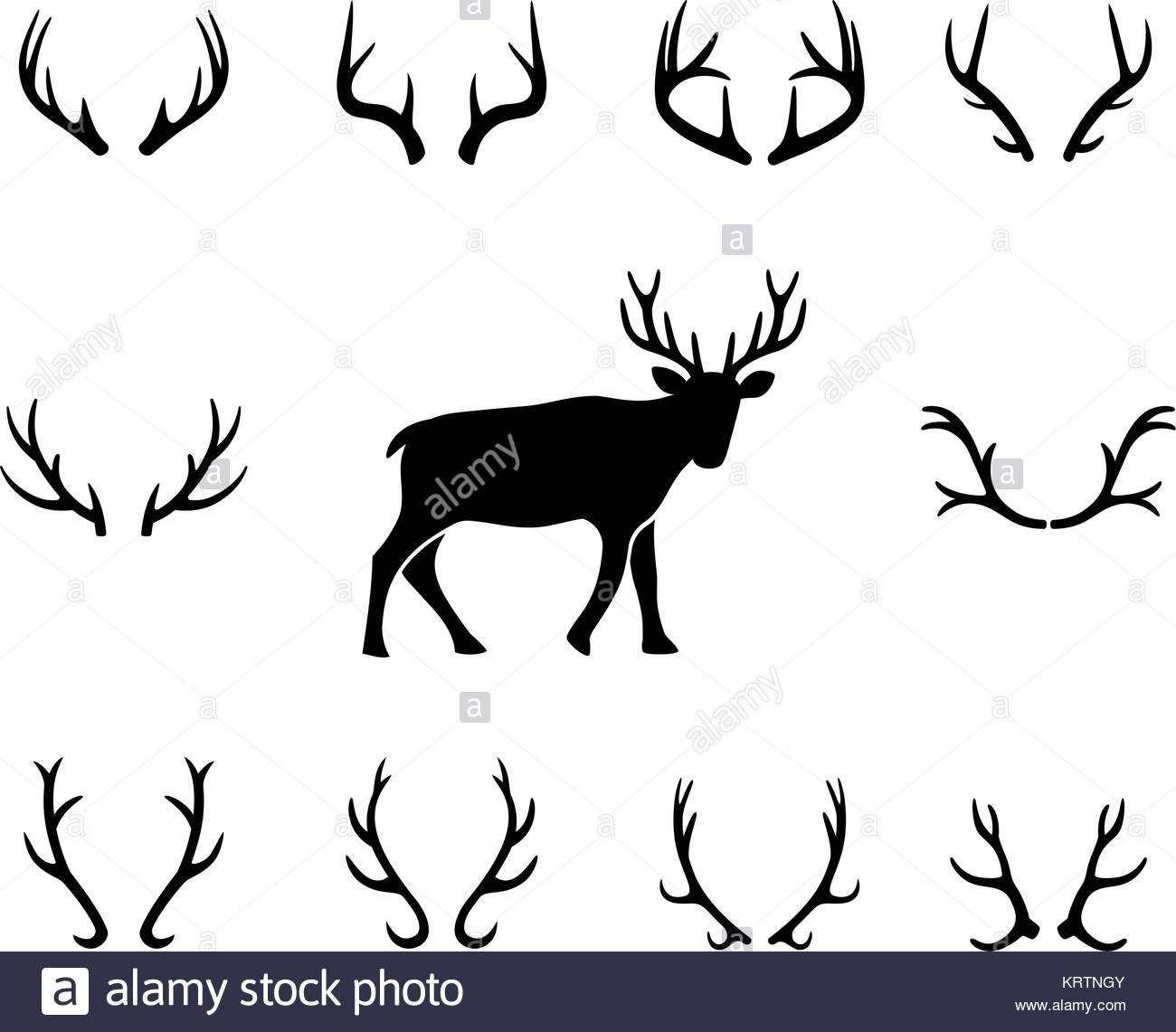 1300x1141 Black Silhouettes Of Different Deer Antlers, Vector Stock Vector