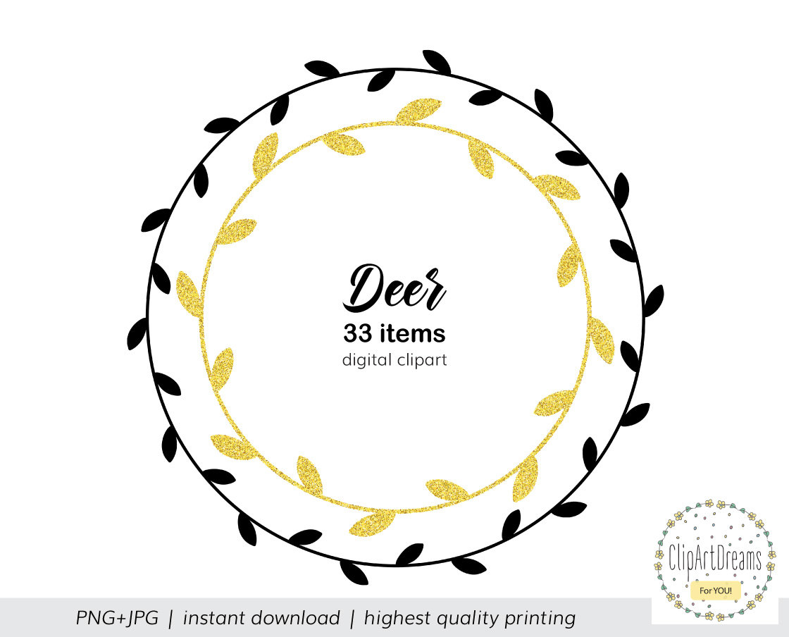 1120x904 Deer Silhouettes Clip Art, Deer Clipart Black And Gold Antlers