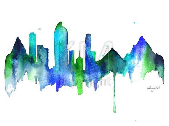 570x428 Denver Skyline Print Of Original Watercolor Painting