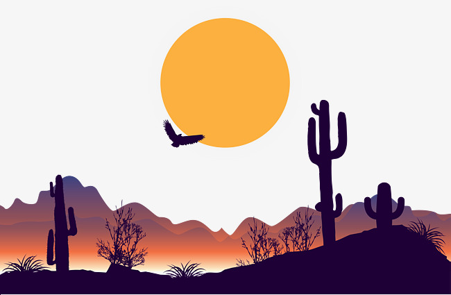 650x425 Dusk Desert Vector, Silhouette, Sun, Birds Png And Vector For Free
