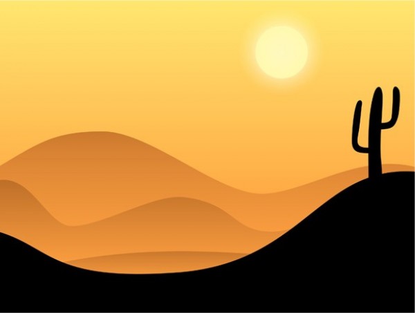 600x453 Hot Desert Scene With Silhouette Cactus