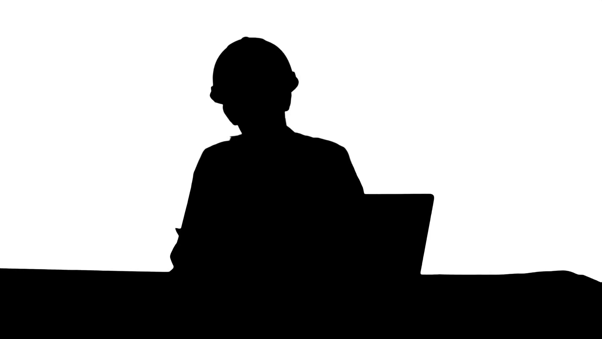 1920x1080 Silhouette Smiling Female Engineer Talking To The Camera Sitting