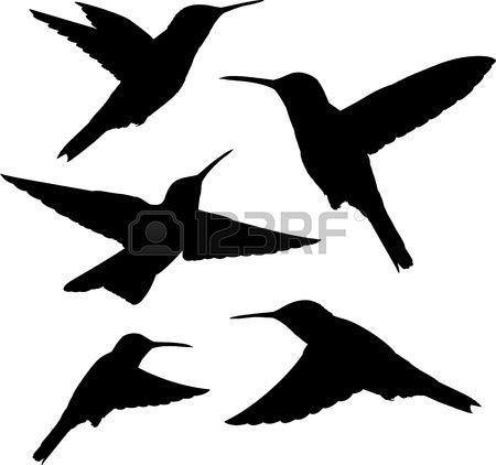 450x422 Hummingbird Set Of Five Detailed Black Hummingbird Silhouettes