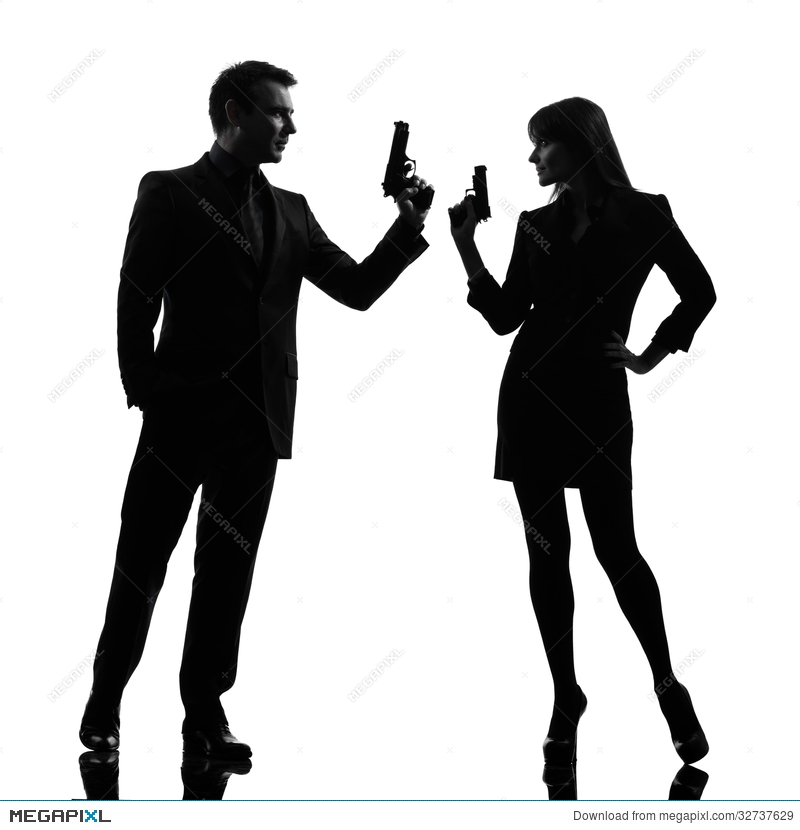800x830 Couple Woman Man Detective Secret Agent Criminal Silhouette Stock