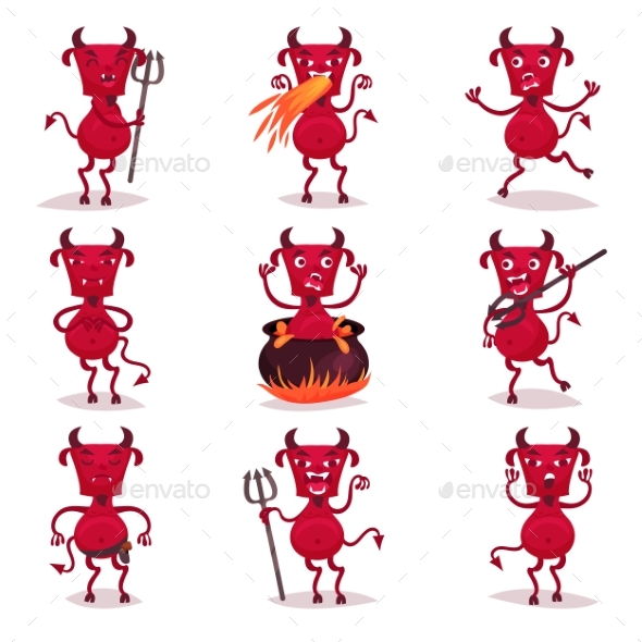 590x590 Red Devils With Horns And Tails Set, Demon By Happypictures