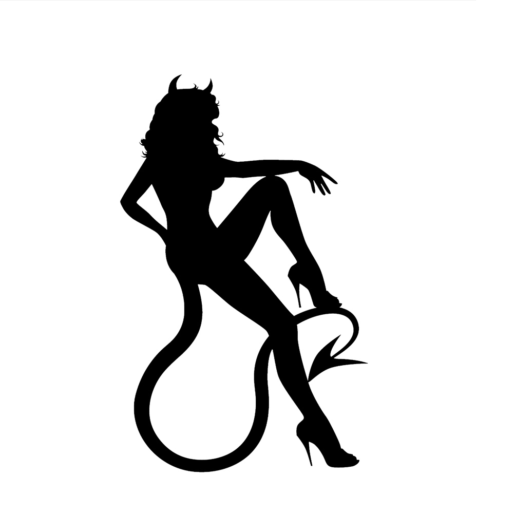 1001x1001 Devil Girl Sitting Horns Tail Vinyl Sticker Car Decal
