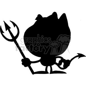 300x300 Royalty Free Cartoon Silhouette Little Devil With Pitchfork 378265