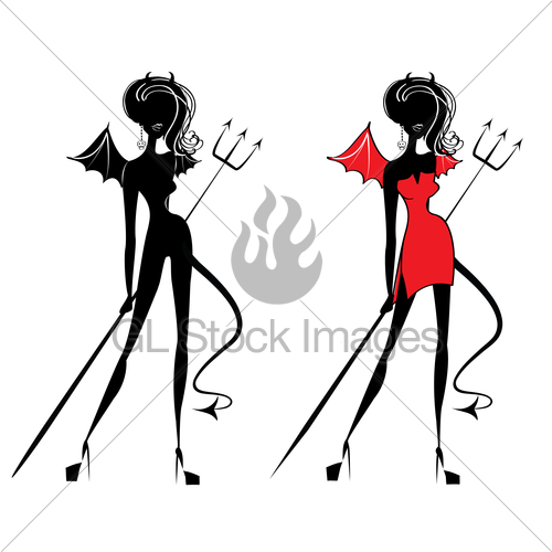 500x500 Woman Devil On White.black Silhouette Image For Halloween Gl
