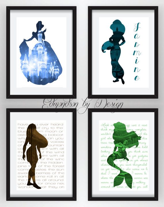 570x719 Omg. I Need 20! Disney Princess Silhouette Art By