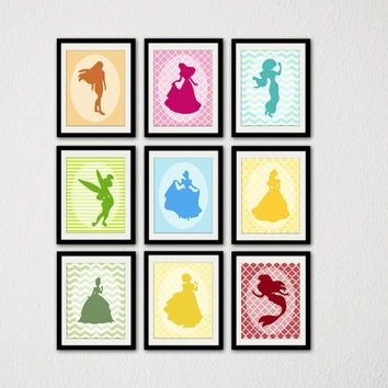 354x354 Disney Princess Silhouette Print Set. Set Of 9. Minimalist Disney