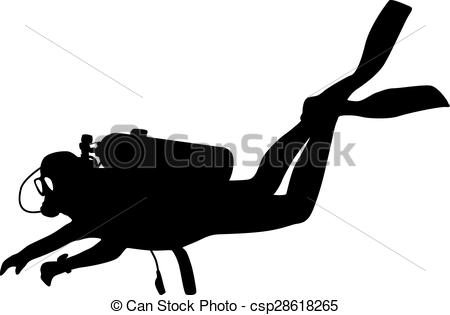 450x315 Black Silhouette Scuba Divers. Vector Illustration. Clip Art