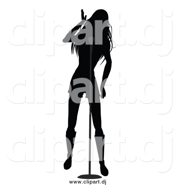 600x620 Vector Clipart Of A Silhouetted Female Singer With A Microphone By
