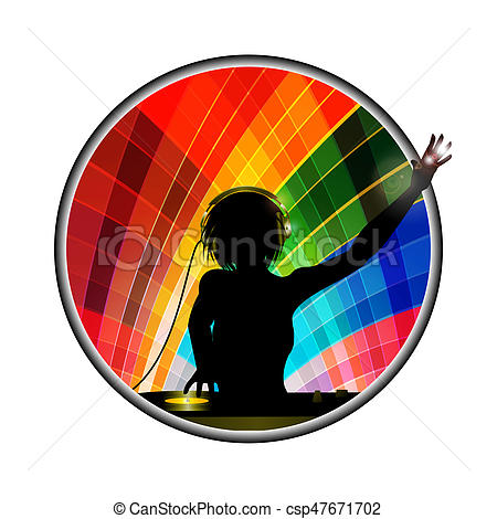 450x470 Female Dj Silhouette In Multicoloured Border. Female Dj Stock