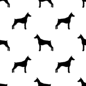 173x173 Doberman Pinscher Silhouette Dog Fabric Black And White Fabric