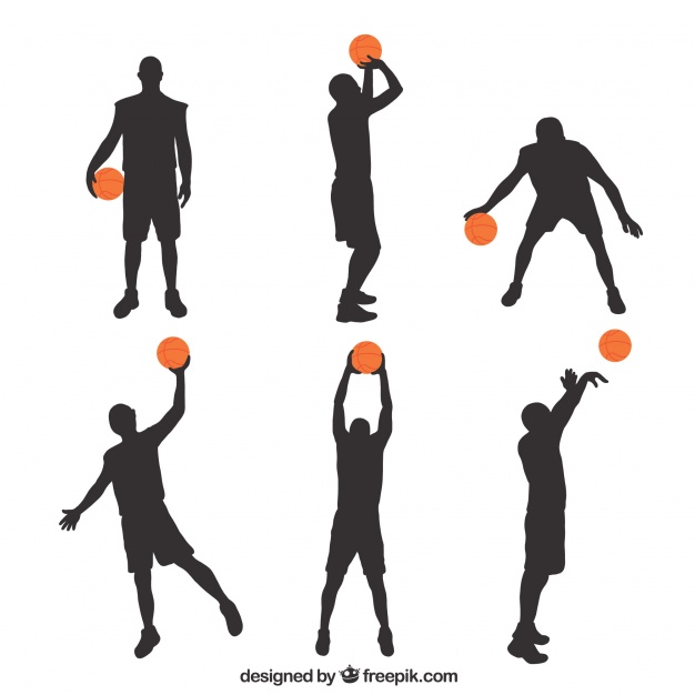626x626 Silhouettes Of Basketball Players With Colored Ball Vector Free