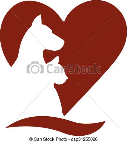422x470 Dog Cat Love Heart Logo. Dog Cat Love Heart Silhouette Logo