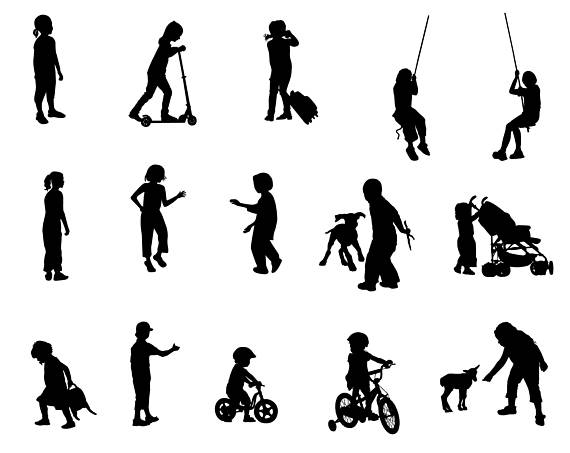 570x453 Silhouette Playing Children Dog Toddler Editable Vector Svg Free