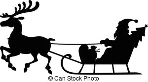 300x167 Santa Riding Dog Sled Ride. Black Silhouette Of Dogs